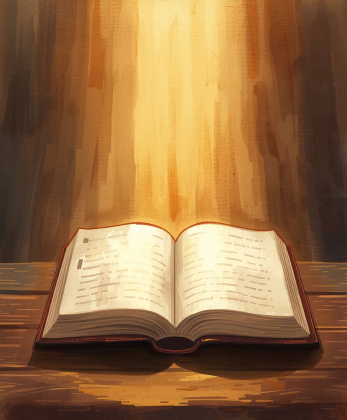 Un Evangelio abierto, iluminado por una luz cálida, ilustración en acuarela